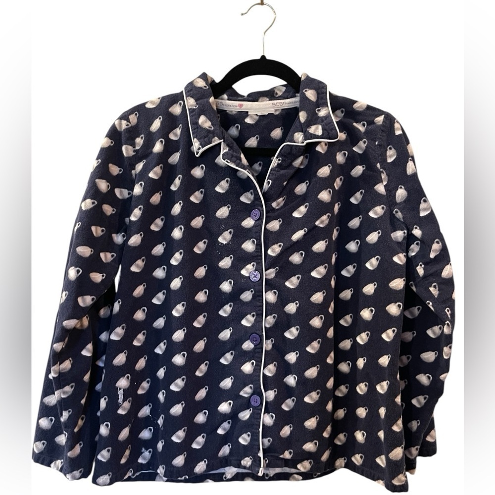 BCBGeneration Women’s Blue White Pajama Long Sleeve Flannel Shirt Size: Medium